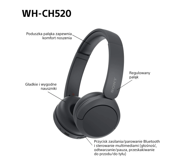 Sony WH-CH520 Nauszne Bluetooth 5.2 Czarny - ⚡ BESTSELLERY ⚡
