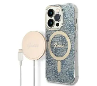 Guess GUBPP14LH4EACSB  ładowarka indukcyjna + etui 4G Print MagSafe do iPhone 14 Pro