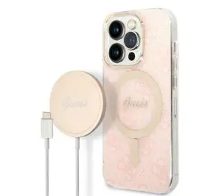 Guess GUBPP14LH4EACSP  ładowarka indukcyjna + etui 4G Print MagSafe do iPhone 14 Pro