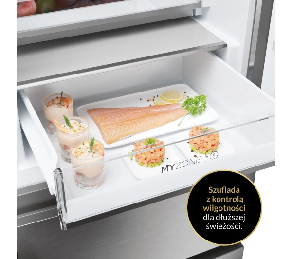 Haier Seria 5 HTW5618DNMG Pełny No Frost 185cm Szuflada z kontrolą wilgotności Zdalne sterowanie Inox - Kup na Raty - RRSO 0%