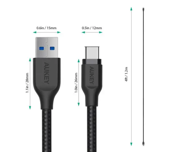 Aukey CB-AC2 USB-A do USB-C QC 3,0 2m Czarny