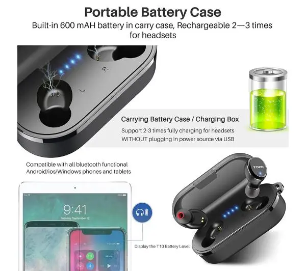 Tozo T10S Dokanałowe Bluetooth 5.2 Czarny