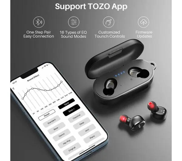 Tozo T10S Dokanałowe Bluetooth 5.2 Czarny