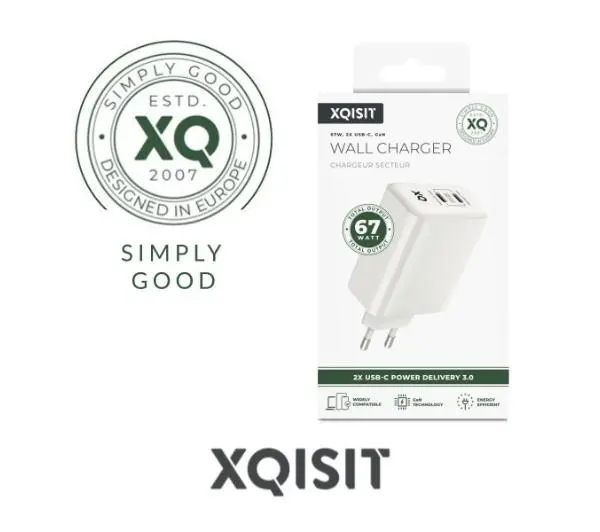 Xqisit dual USB C - 67W Power Delivery 3.0 GaN Biały