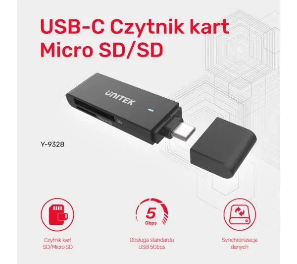 Unitek SD I MicroSD USB-C 5 Gbps Czarny