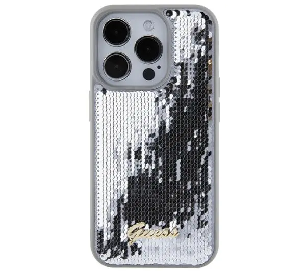 Guess Sequin Script Metal GUHCP15LPSFDGSS do iPhone 15 Pro Srebrny