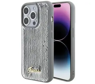 Guess Sequin Script Metal GUHCP15LPSFDGSS do iPhone 15 Pro Srebrny