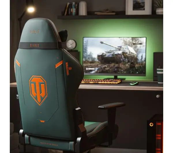 Diablo Chairs X-One 2.0 World of Tanks Gamingowy do 160kg Skóra ECO Tkanina Zielono-pomarańczowy - Kup na Raty - RRSO 0%