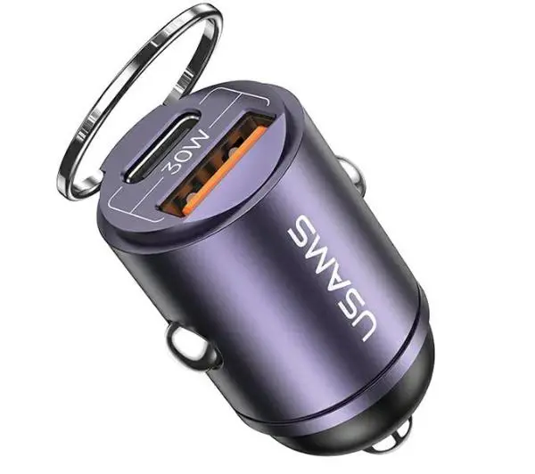 USAMS 1xUSB+1xUSB-C C38 30W PD Fast Charge Fioletowy