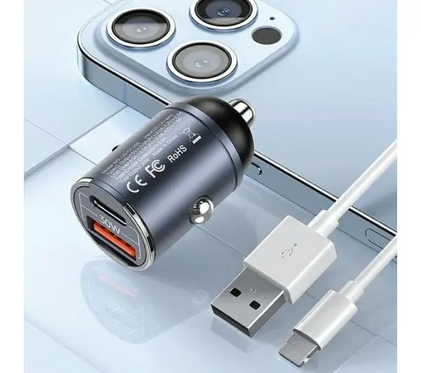 USAMS 1xUSB+1xUSB-C C38 30W PD Fast Charge Fioletowy