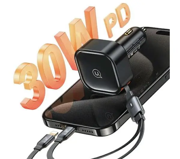 USAMS 1xUSB-C+1x Lightning C41 PD 30W Fast Charge Czarny