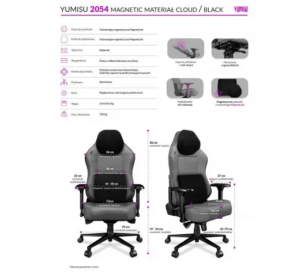 Yumisu 2054 Magnetic Materiał Biurowy do 150kg Tkanina Jasnoszaro-czarny - Kup na Raty - RRSO 0%