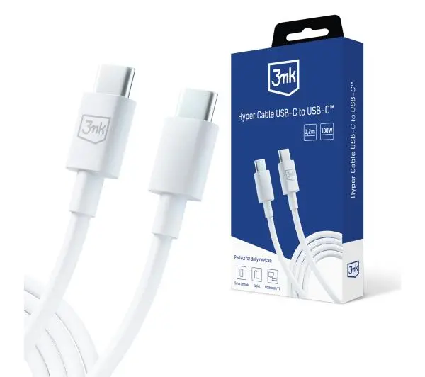 3mk Hyper USB-C do USB-C 100W 1,2m Biały