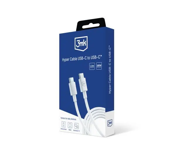 3mk Hyper USB-C do USB-C 100W 1,2m Biały