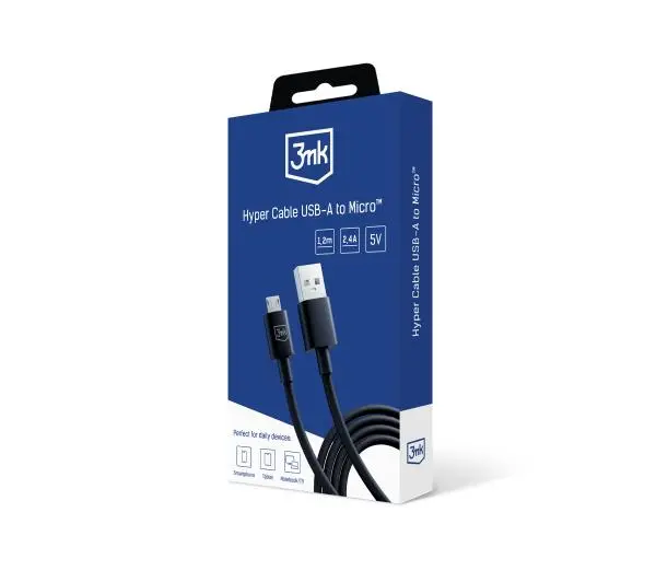 3mk Hyper USB-A do microUSB 1,2m 5V 2,4A Czarny