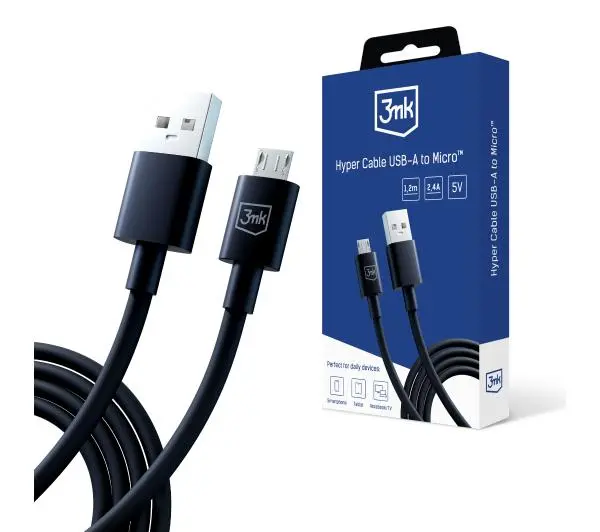 3mk Hyper USB-A do microUSB 1,2m 5V 2,4A Czarny
