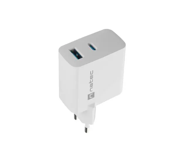 Natec Ribera GaN 1xUSB-A + 1xUSB-C 45W Biały