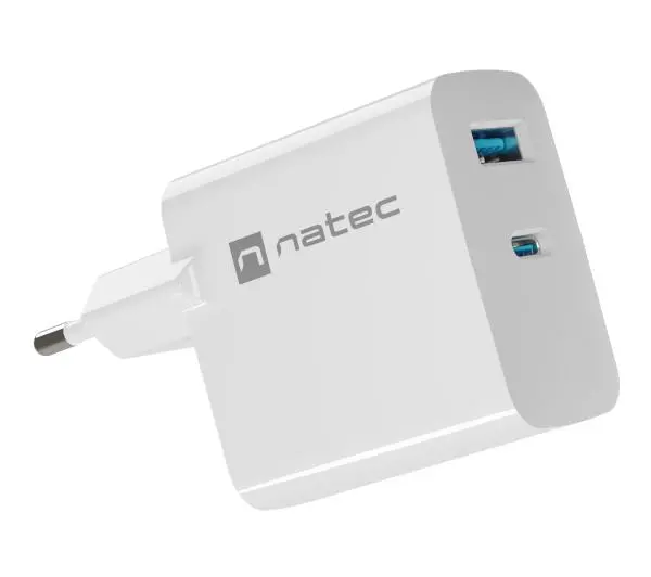 Natec Ribera GaN 1xUSB-A + 1xUSB-C 45W Biały