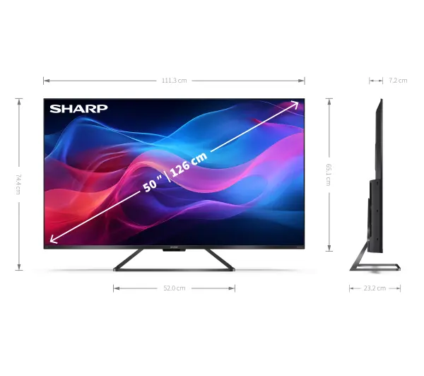Sharp 50GR8765E 50" QLED 4K 144Hz Google TV Funkcje AI Dolby Vision IQ Dolby Atmos DTS X HDMI 2.1 DVB-T2 - Kup na Raty - RRSO 0%