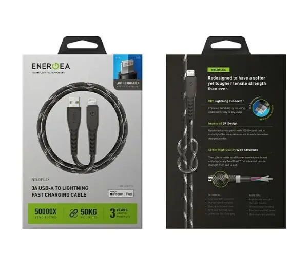 Energea Nyloflex USB do Lightning Charge and Sync C89 MFI 1,5m Czarny
