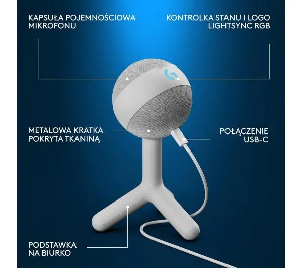 Logitech Yeti Orb Przewodowy Pojemnościowy Biały