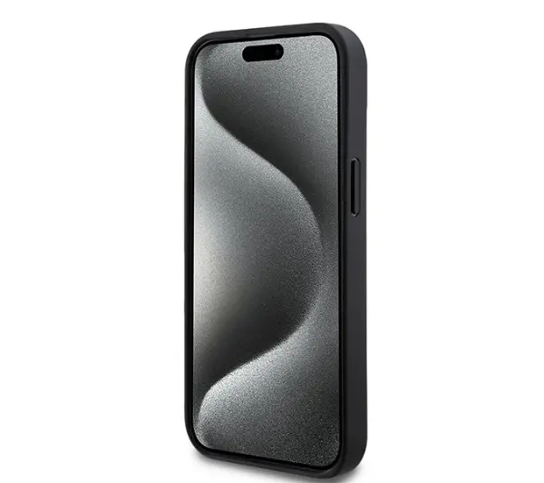DKNY Leather Checkered Mono Pattern & Printed Stripes do iPhone 14 Czarny
