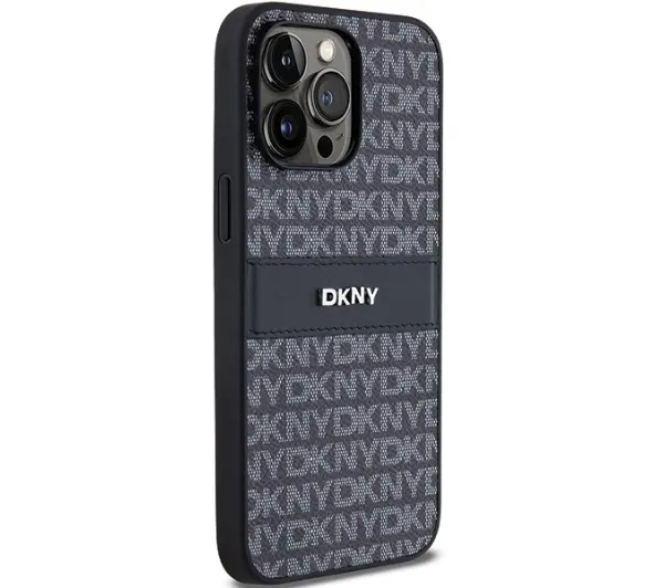 DKNY Hardcase Leather Mono Stripe & Metal Logo do iPhone 15 Plus Czarny