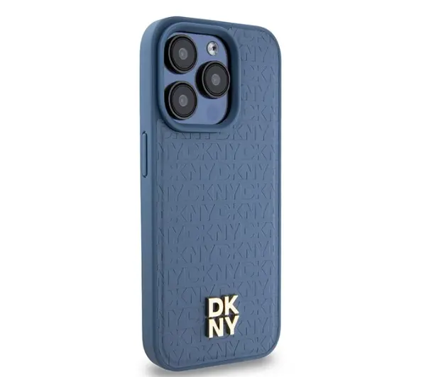 DKNY Hardcase Leather Monogram Pattern Metal Logo MagSafe DKHMP15LPSHRPSB do iPhone 15 Pro Niebieski