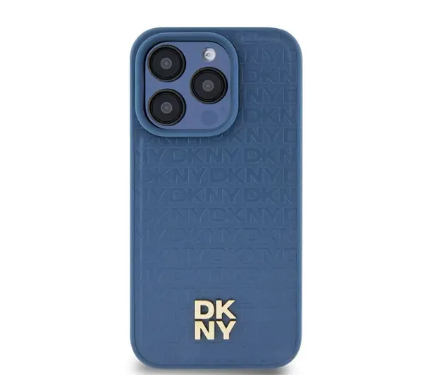 DKNY Hardcase Leather Monogram Pattern Metal Logo MagSafe DKHMP15LPSHRPSB do iPhone 15 Pro Niebieski