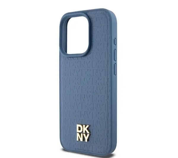 DKNY Hardcase Leather Monogram Pattern Metal Logo MagSafe DKHMP15LPSHRPSB do iPhone 15 Pro Niebieski