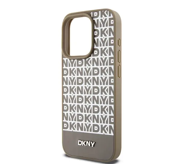 DKNY Leather Printed Pattern Metal Logo MagSafe do iPhone 15 Pro Max Brązowy