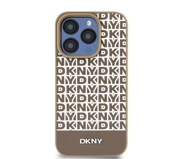 DKNY Leather Printed Pattern Metal Logo MagSafe do iPhone 15 Pro Max Brązowy