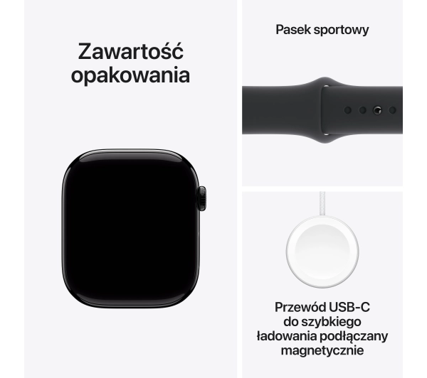 Apple Watch Series 10 GPS AI + Cellular AI 42mm aluminium onyks pasek sportowy czarny S/M - Kup na Raty - RRSO 0%