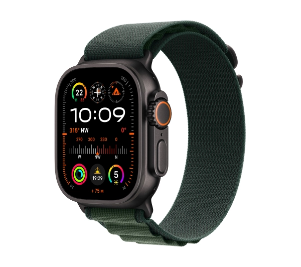 Apple Watch Ultra 2 GPS + Cellular Koperta z tytanu Czarna 49mm Opaska Alpine Ciemnozielona Rozmiar S