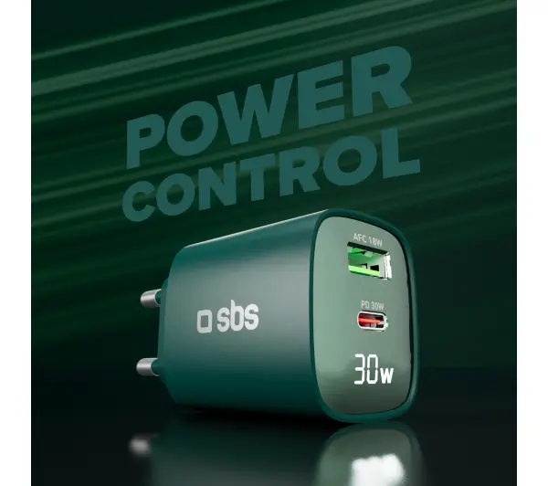 SBS LCD GaN PD30W USB-C USB-A Zielony