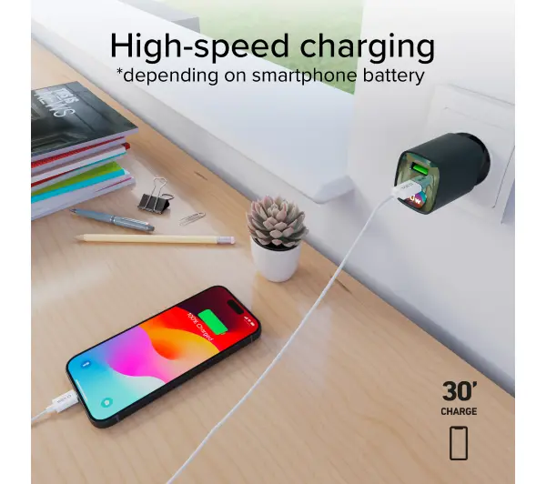 SBS LCD GaN PD30W USB-C USB-A Zielony