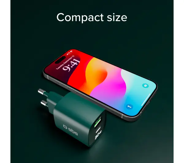 SBS LCD GaN PD30W USB-C USB-A Zielony