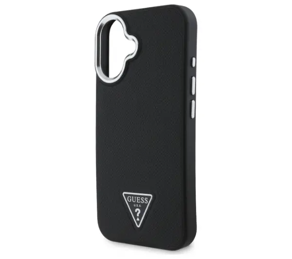 Guess Grained Triangle MagSafe do iPhone 16 Czarny