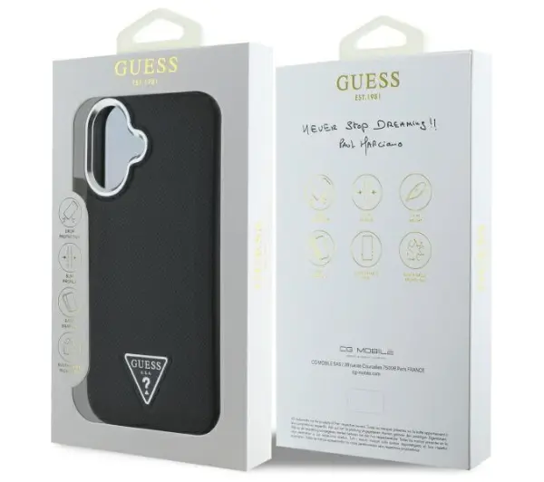 Guess Grained Triangle MagSafe do iPhone 16 Czarny