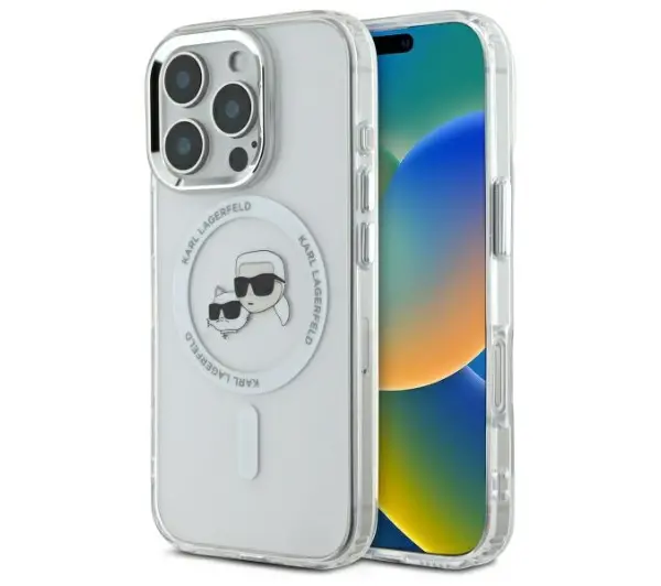 Karl Lagerfeld IML Metal Karl&Choupette Head MagSafe do iPhone 16 Pro Biały