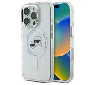 Karl Lagerfeld IML Metal Karl&Choupette Head MagSafe do iPhone 16 Pro Biały