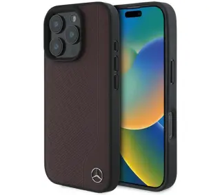 Mercedes-Benz Wood Imitation Leather MagSafe do iPhone 16 Pro Czerwony