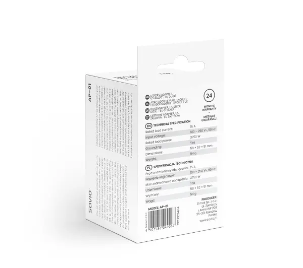 Savio AP-01 gniazdo US – wtyk EU