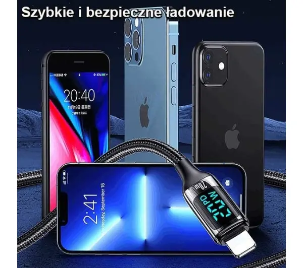USAMS USB-C do Lightning LED 20W PD Fast Charge 1,2 Biały