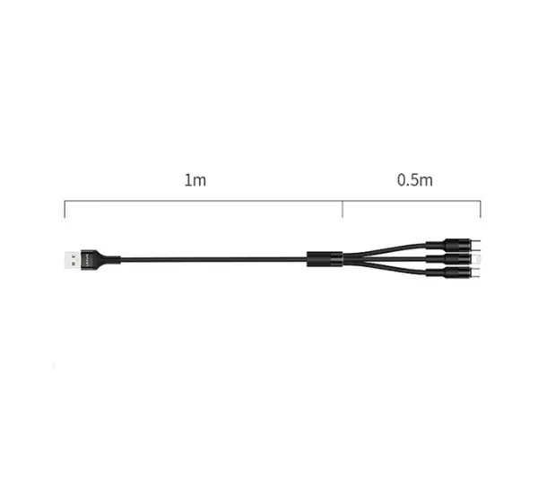 USAMS 3w1 2A lightning/microUSB/USB-C 1,5m Czarny