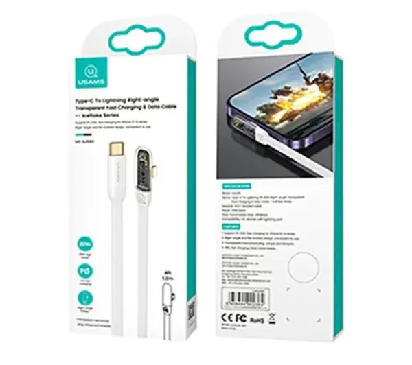 USAMS USB-C do Lightning PD 20W Fast Charging Iceflake Series 1,2m Biały