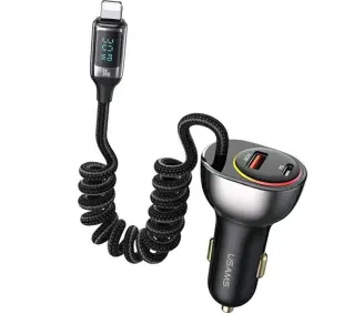 USAMS 1xUSB+1xUSB-C 60W + kabel Ligtning 30W PD+QC Fast Charge Czarny