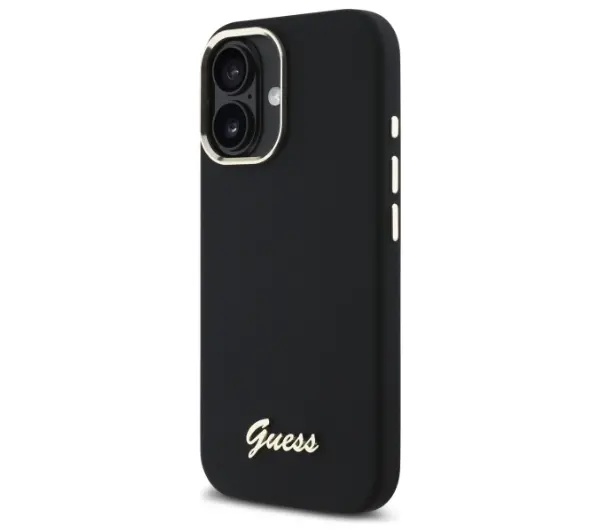 Guess Silicone Script Metal Logo & Frame do iPhone 16 Plus Czarny