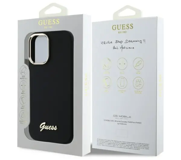 Guess Silicone Script Metal Logo & Frame do iPhone 16 Plus Czarny
