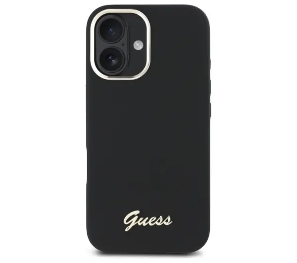 Guess Silicone Script Metal Logo & Frame do iPhone 16 Plus Czarny